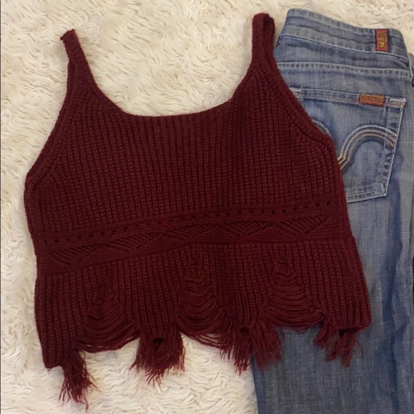 Burgundy Knit Cropped Tank, Size M/L - Picture 6 of 7